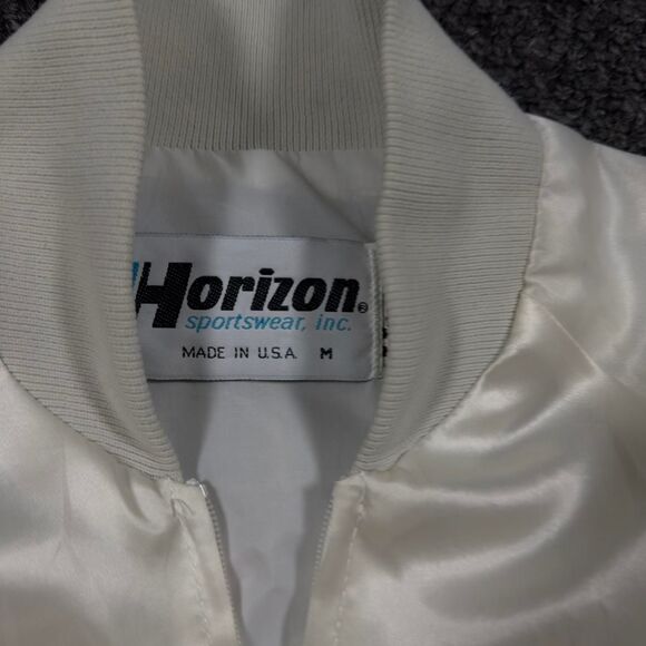 Vintage 80s Dodge Girls Horizon Satin Bomber Jacket White Made in USA M - Picture 3 of 5
